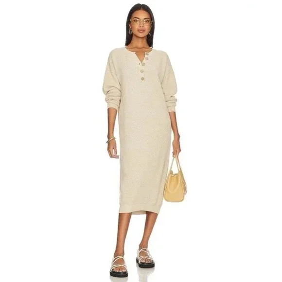 Free People | Dresses | Free People Hailee Sweater Midi Knit Dress Size  Medium Au Lait Beige Oversized | Poshmark